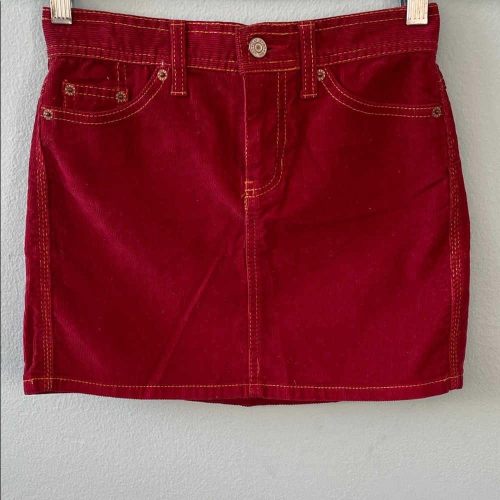GAP Red Corduroy Mini Skirt with Contrast Stitching